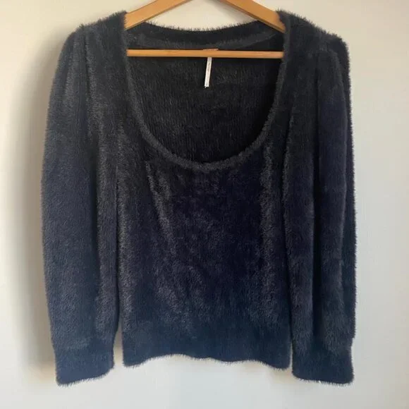 Free People Midnight Black Fuzzy Scoop Neck Sweater - Picture 4 of 8